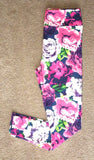 LuLaRoe OS ~ Stunning Pink Purple Blended Peony Floral on NAVY Flower Leggings Peony