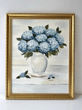 Original Hydrangea Painting 11x14 Framed Gold Floral Still Life Wall Art Hydrangea