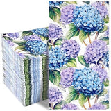 100PCS Hydrangea Floral Napkins, 3 Ply Disposable Hand Watercolor Hydrangea Hydrangea