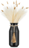 Black Decorative Flower Vase - 9In Boho Vase with Bead Strings for Pampas Grass Pampas Grass