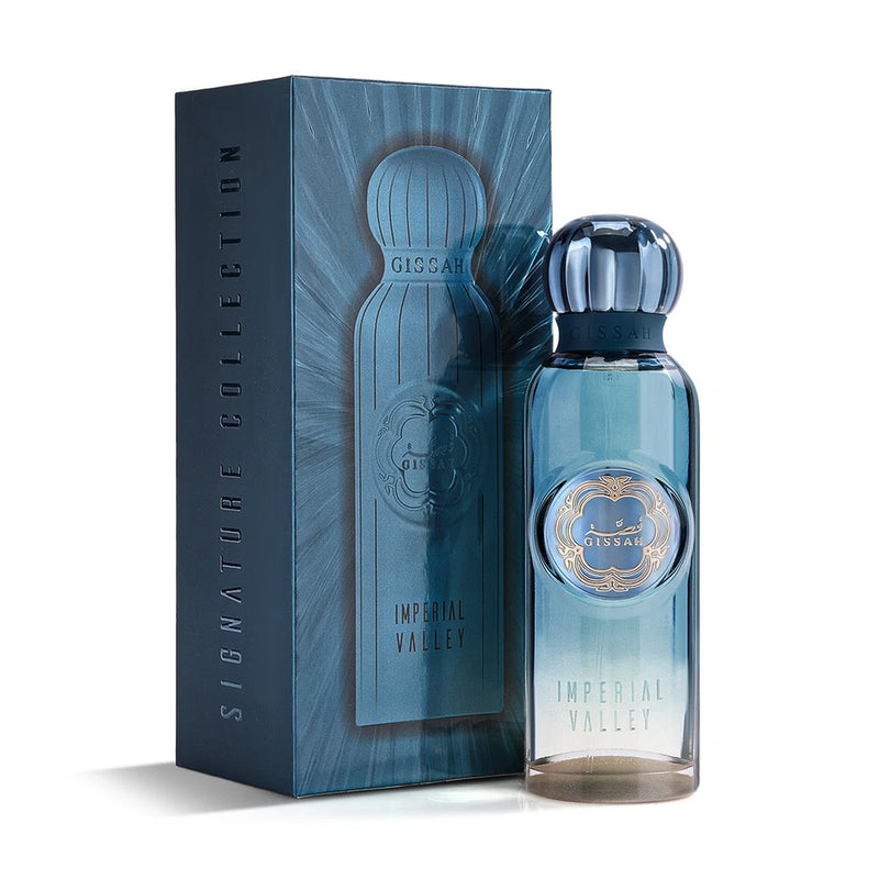 Gissah Imperial Valley perfume spray bottle and blue presentation box, 200 ml