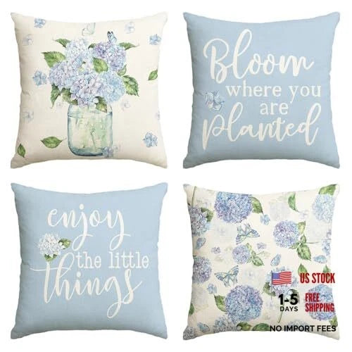 Spring Bloom Where You are Planted Hydrangea Vase Throw 18" x 18" (Pack of 4) Hydrangea