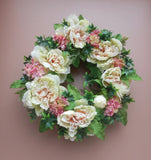 17" Green Pink Peony Pink Hydrangea Floral Summer Grapevine Door Wreath Hydrangea