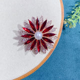 Luxurious Red Daisies Brooch for Women Crystal Rhinestone Pearl Flower Pin Daisies