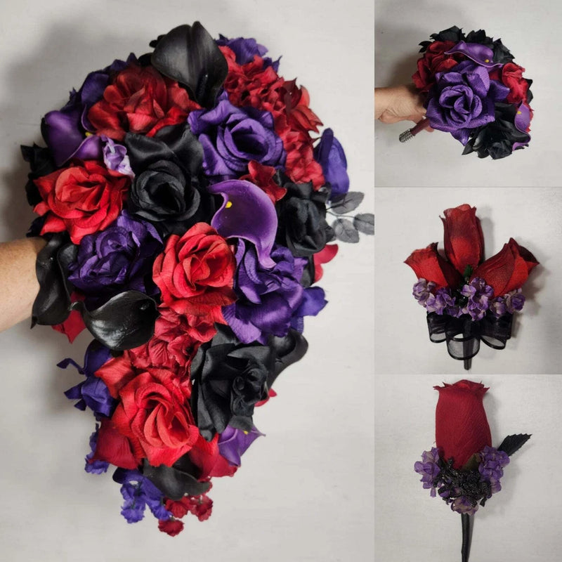 Dark Red Purple Black Rose Calla Lily Wedding Bridal Wedding Bouquet Accessories Bouquet