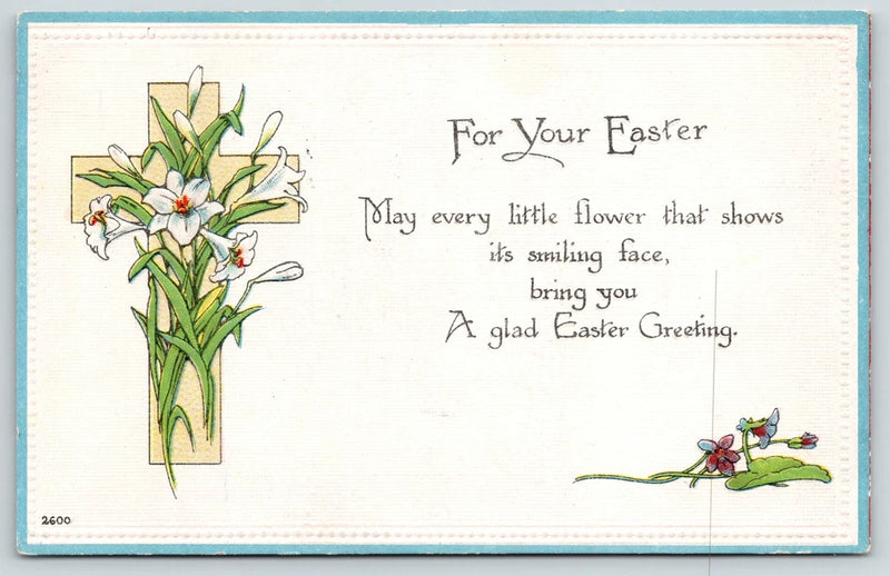 Easter~White Lilies On Cross~May Every Smiling Flower Bring Glad Greetings~Vinta Lily