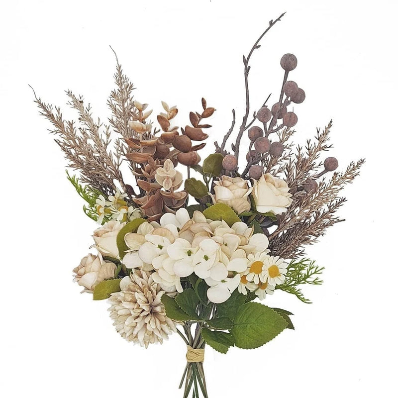 12-inch Small Fake Silk Flowers Fall Bouquet Faux Centerpieces with Roses, Da... Hydrangea
