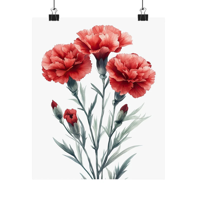 Red carnation flower art print poster with minimalist floral bouquet