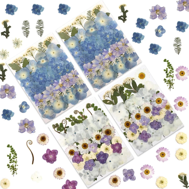 140 Pcs Dried Pressed Hydrangea Flowers for Crafts, Real Natural Blooms in Blue, Dried Flower