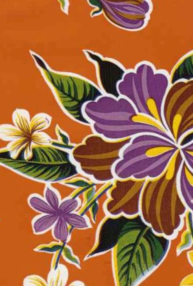 Oilcloth Fabric Tropical Hibiscus Orange Pattern Sold in Yard or Bolt Flowering Plants