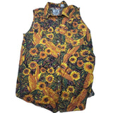 Andrews Blues Shirt Womens Large Sleeveless Button Up Cotton Top Sunflowers Sunflower