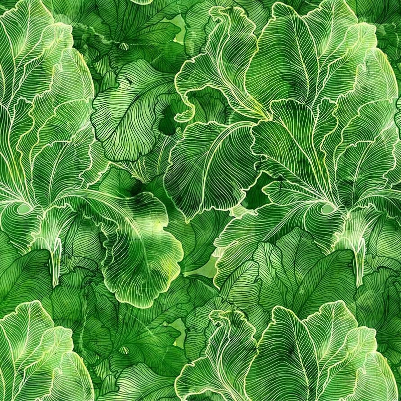 Northcott - Infatuation - Iris Texture - Green, Fabric by the Yard Flowering Plants