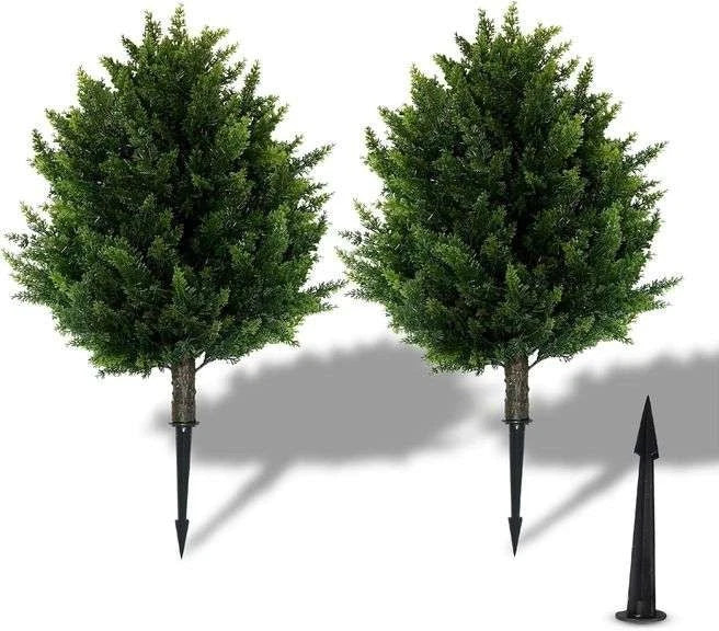 Set of 2 Artificial Cypress Topiary 16.5" UV Resistant Indoor Outdoor Plant Green Plant
