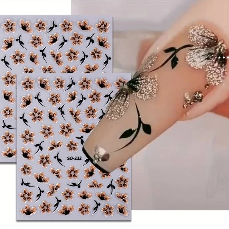 Nail Art Stickers Decals Flowers Floral Daisy Fern Leaf (SO232) Daisies