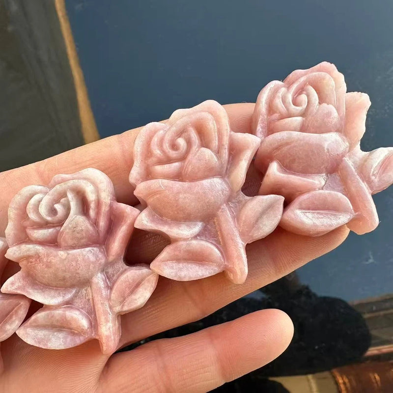 Natural pink opal quartz carved rose flower crystal decor, hand-held