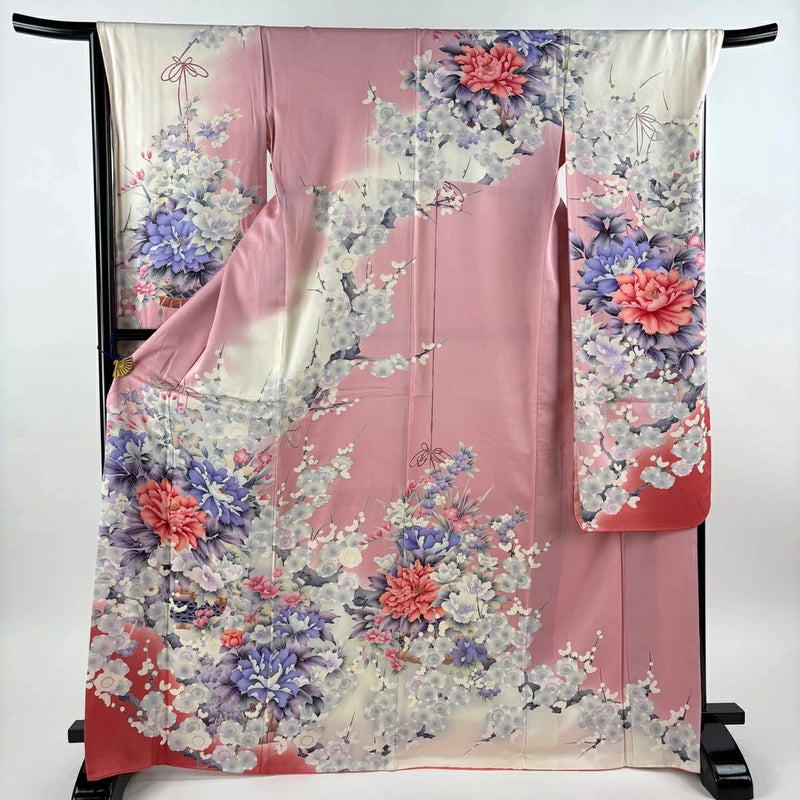 Long-sleeved kimono length 169cm sleeve length 68cm sleeve peony flower embroide Peony
