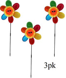 3-Pack Sunflower Wind Spinners Garden Decor - Colorful Pinwheels 10.75" Sunflower