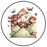 WHIMSICAL ENVELOPE WITH ROSES MAIL ENVELOPE SEALS LABELS STICKERS PARTY FAVORS Roses
