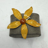 VTG SUNFLOWER Floral Brooch Pin Flower Power Yellow Enamel 1960-1970s Pinwheel Sunflower