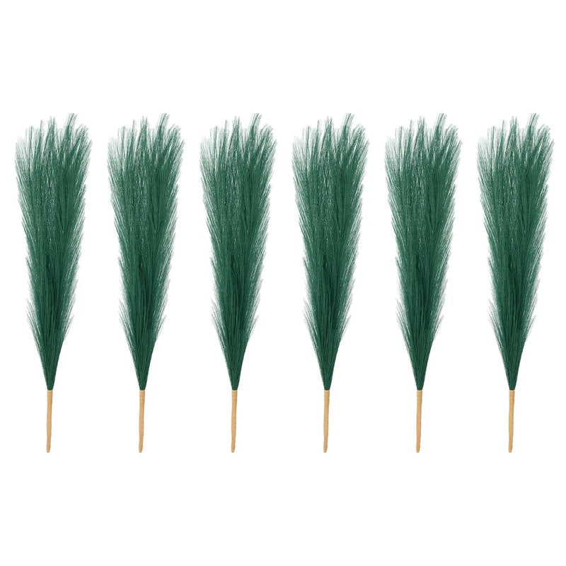 6 Pcs 17 Inch Faux Pampas Grass Artificial Boho Decor Dark Green Pampas Grass