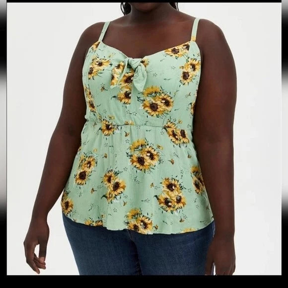 Torrid Sunflower Tank Top Green NWT New 1X Sunflower