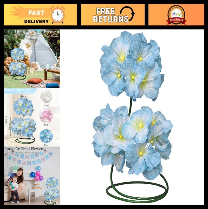 Large Blue Artificial Hydrangea Flowers - Faux Floral Decor for Garden, Wedding Hydrangea