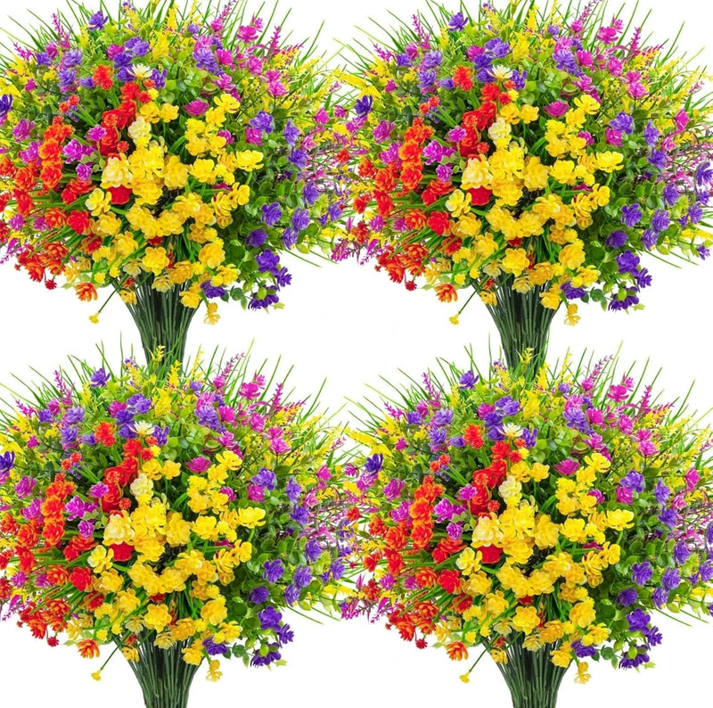 16 Bundles Artificial Flowers for Outdoors Fake Plastic Plants Faux Shrubs Green Flowering Plants