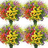 16 Bundles Artificial Flowers for Outdoors Fake Plastic Plants Faux Shrubs Green Flowering Plants