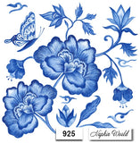 (925) TWO Individual Paper LUNCHEON Decoupage Napkins - BLUE PEONY FLORAL FLOWER Peony