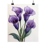 Boho Purple Calla Lilies Flower Art Print Poster, Minimalist Floral Wall Art 1 Lily
