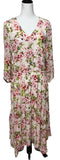 J Jill Dress Large Midi Pink Pebble Hydrangea Floral Asymmetrical Hem Beachy Hydrangea