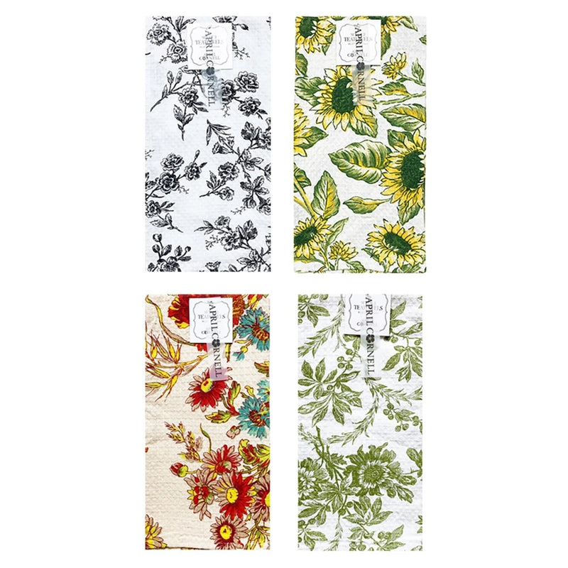 April Cornell kitchen towel set of 2 with colorful floral, bird, and sunflower prints