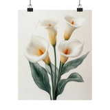 Boho White Calla Lilies Flower Art Print Poster, Minimalist Floral Wall Art 3 Lily