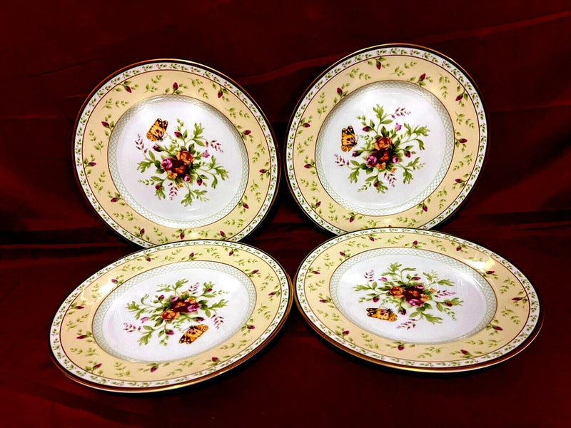 Set of four salad plates with Old Country Roses floral center and gold rim trim