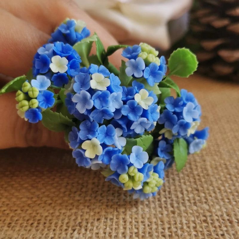 Navy Blue Hydrangea Flowers 6 Bunches Dollhouse Artificial Flower Miniature Deco Hydrangea