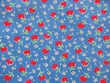 VTG 19X34 BLUE W RED CARNATION FLOWER COTTON FEED SACK FABRIC REMNANT QUILT Carnation