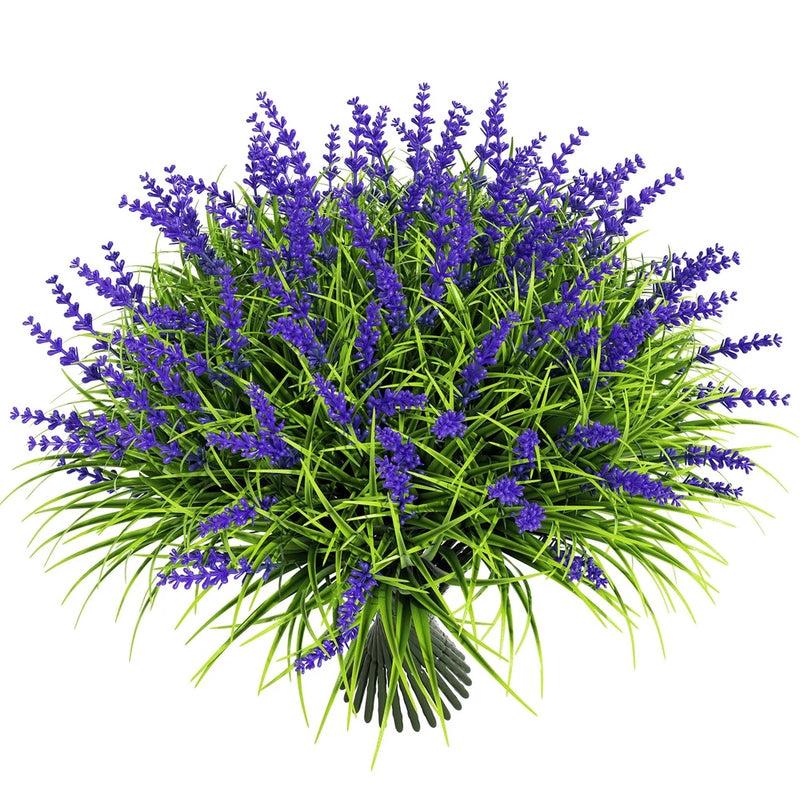 Artificial outdoor plant bundle with purple lavender-style flowers and bright green leaves