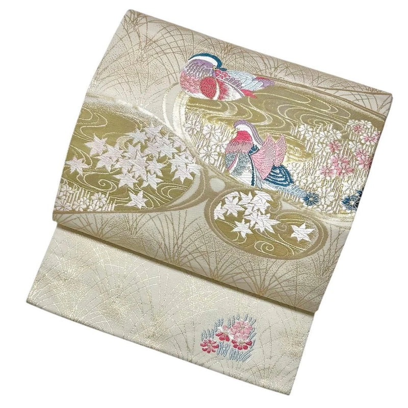 Obi Obi brocade genuine gold leaf double weave Japanese pampas grass maple flowi Pampas Grass