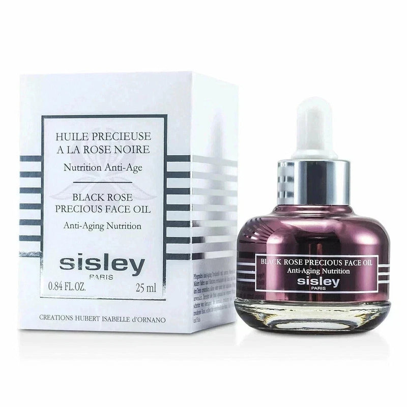 Sisley Black Rose Precious Face Oil in glass bottle with dropper and boxed package