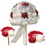 Luxury Crystals Artificial Satin Roses Wedding Bridal Bouquet Bride Hand Flowers Bouquet