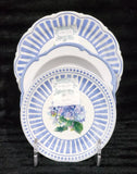 3pc Shabby Chic Floral Hydrangea Plates & Bowl Blue White Melamine Spring Summer Hydrangea