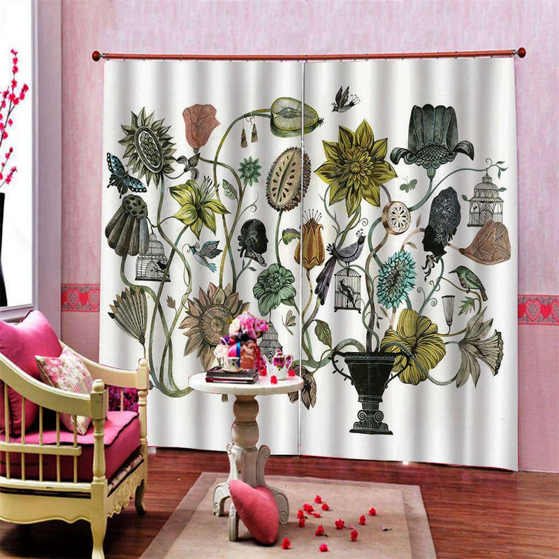 Flower Bud Tree Gray Sunflower Printing 3D Blockout Curtains Fabric Window Sunflower