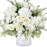 White Artificial Flowers, 4Pcs Fake Rose Silk Chrysanthemum Hydrangea Daisy f... Hydrangea