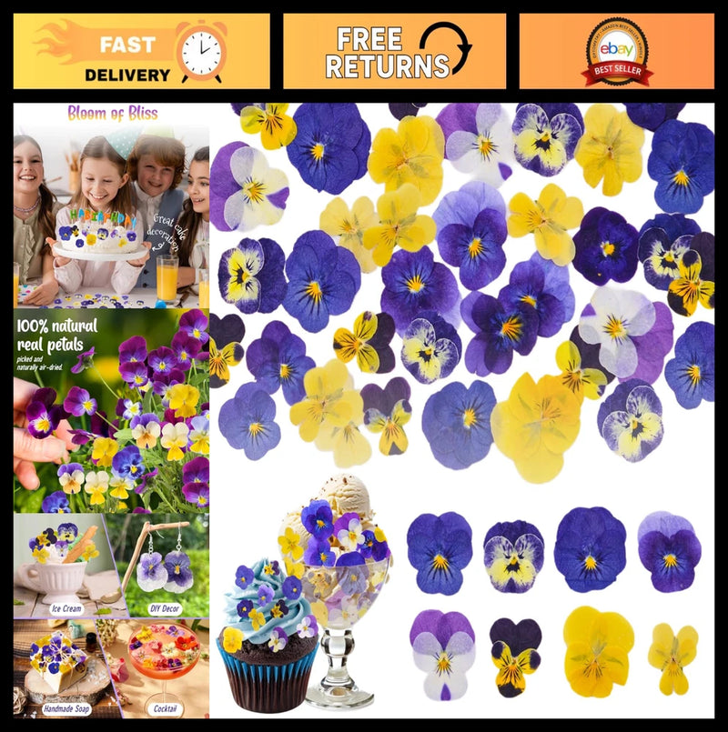 70 Pcs Natural Dried Edible Flowers - Cake Toppers, Cupcake Decor, DIY Crafts Dried Flower