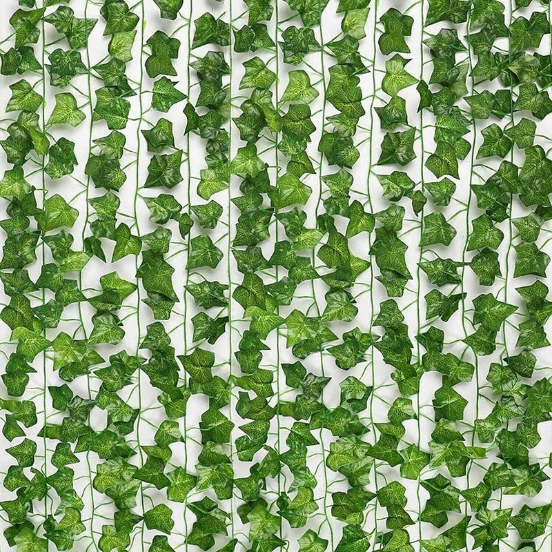 Artificial hanging creeper plant vines with glossy green plastic leaves for wall decor