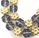 25 Czech Glass Daisy Flower Beads - Gold/Montana Blue 8mm Daisies