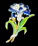 Trifari Carnation Enamel Rhinestone Dress Clip Brooch Vintage  Circa 1940s Carnation