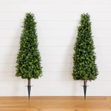 4Õ Artificial Boxwood Plant with Integrated Ground Stake UV Resistant Set of 2. Green Plant