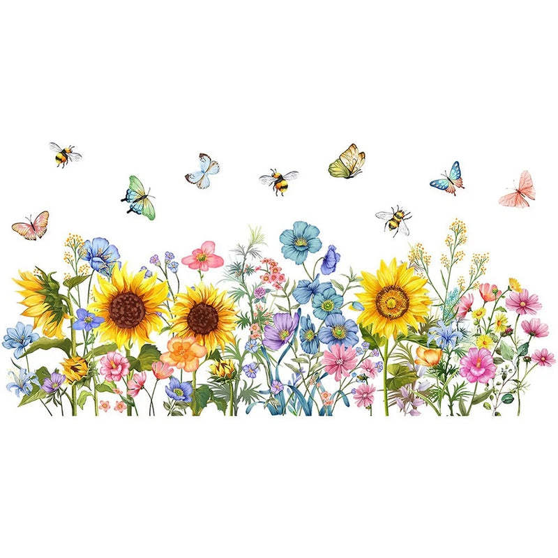 Floral sunflower and butterfly wall sticker set with bright flowers and butterflies