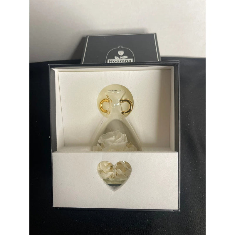 Preserved White Rose Glass Cloche Gold Handles Eternal Flower Gift Box Hydrangea
